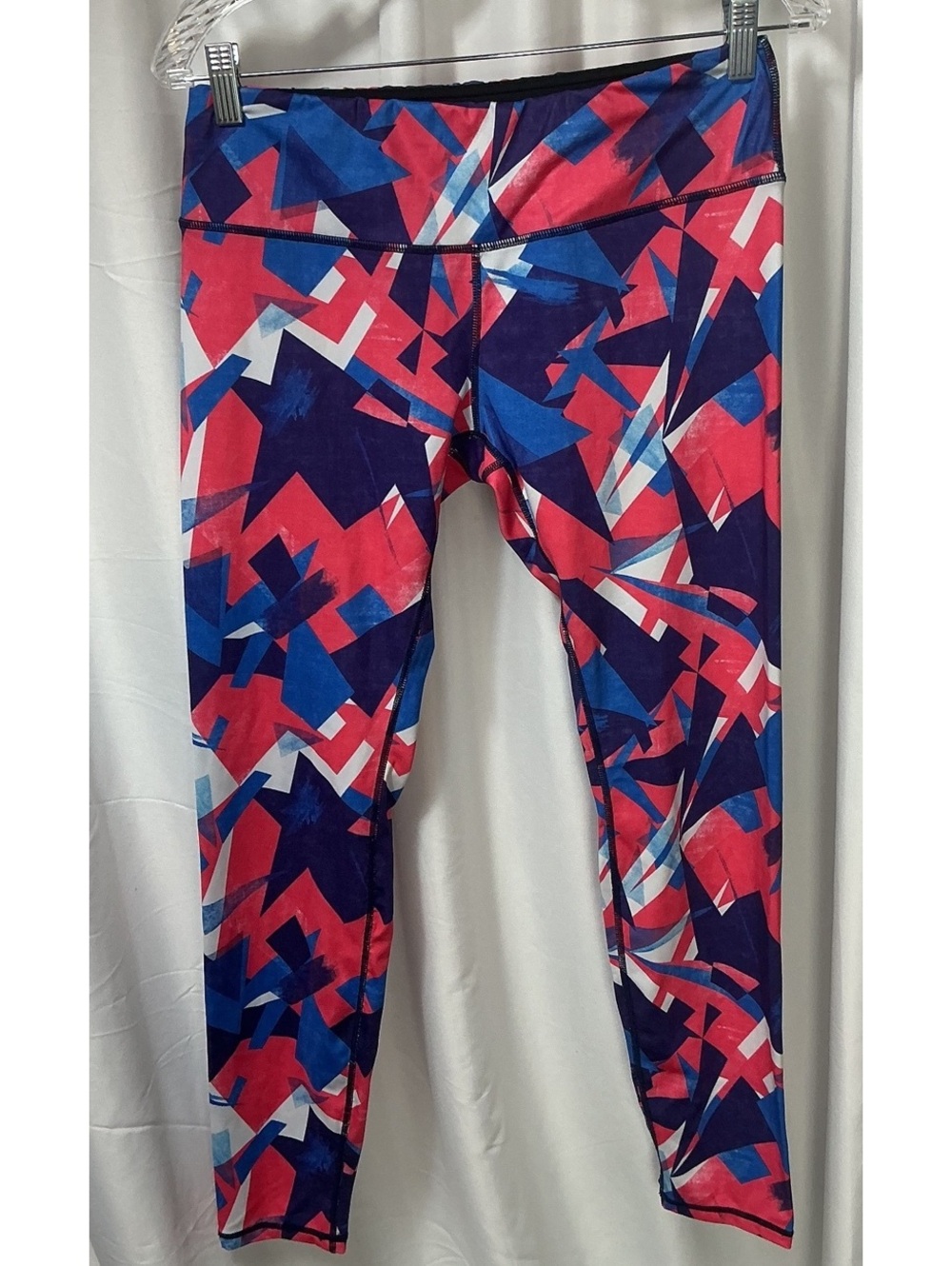 ODODOS Women L Pink Blue workout gym CrossFit Print Legging Yoga 28” Athleisure